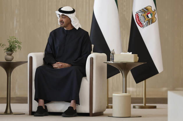 President Macron Visits United Arab Emirates Sheikh Mohamed bin Zayed Al Nahyan, President of the United Arab Emirates (UAE) attends a signing ceremony for bilateral defence agreements with French President Emmanuel Macron (not seen) at Zayed International Airport in Abu Dhabi, United Arab Emirates, October 20, 2026. Photo by Benoit Tessier Pool ABACAPRESS.COM Abu Dhabi United Arab Emirates  Copyright: xTessierxBenoit Pool ABACAx