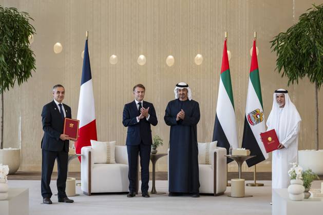 French President Emmanuel Macron in UAE ABU DHABI, UNITED ARAB EMIRATES - OCTOBER 20: (----EDITORIAL USE ONLY – MANDATORY CREDIT - UAE PRESIDENTIAL PALACE HANDOUT - NO MARKETING NO ADVERTISING CAMPAIGNS - DISTRIBUTED AS A SERVICE TO CLIENTS----) French President Emmanuel Macron meets with UAE President Sheikh Mohamed bin Zayed Al Nahyan at Zayed International Airport in Abu Dhabi, United Arab Emirates, on October 20, 2026. During the meeting, held as part of Macron s four-nation Gulf tour, the two leaders witnessed the exchange of a strategic defence partnership framework and memorandum of understanding between the UAE and France. UAE Presidential Palace Handout Anadolu Abu Dhabi United Arab Emirates. Editorial use only. Please get in  Copyright: x2026xAnadoluxUAExPresidentialxPalace Handoutx