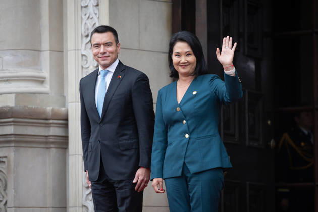 Keiko Fujimori - Daniel Noboa meeting in Peru LIMA, PERU - OCTOBER 20: Peruvian President Keiko Fujimori welcomes Ecuadorian President Daniel Noboa at the Government Palace in Lima, Peru on October 20, 2026. The leaders gathered for the 17th Binational Cabinet meeting between Peru and Ecuador. Jorge Cerdan Anadolu Lima Peru. Editorial use only. Please get in touch for any other usage.  Copyright: x2026xAnadoluxJorgexCerdanx