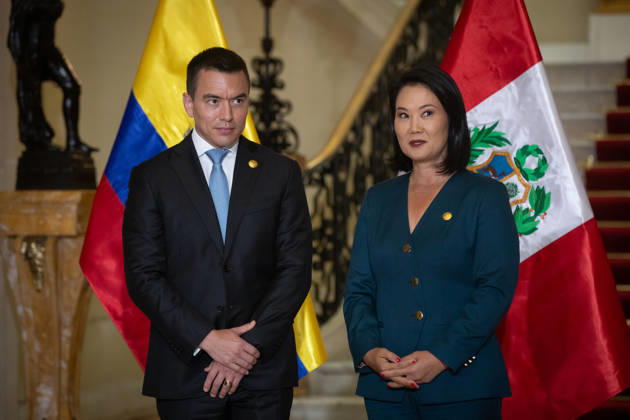 Keiko Fujimori - Daniel Noboa meeting in Peru LIMA, PERU - OCTOBER 20: Peruvian President Keiko Fujimori meets with Ecuadorian President Daniel Noboa at the Government Palace in Lima, Peru on October 20, 2026. The leaders gathered for the 17th Binational Cabinet meeting between Peru and Ecuador. Jorge Cerdan Anadolu Lima Peru. Editorial use only. Please get in touch for any other usage.  Copyright: x2026xAnadoluxJorgexCerdanx