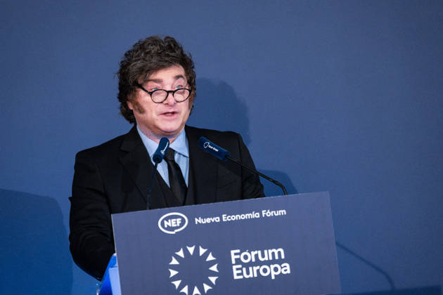 October 21, 2026, Madrid, Madrid, SPAIN: The President of Argentina, JAVIER MILEI, attends the Forum Europa in Madrid, during his political tour of Europe, where he once again publicly attacked Spanish Prime Minister Pedro Sanchez and left-wing policies. Madrid SPAIN - ZUMAc270 20261021_zip_c270_006 Copyright: xDavidxCruzxSanzx