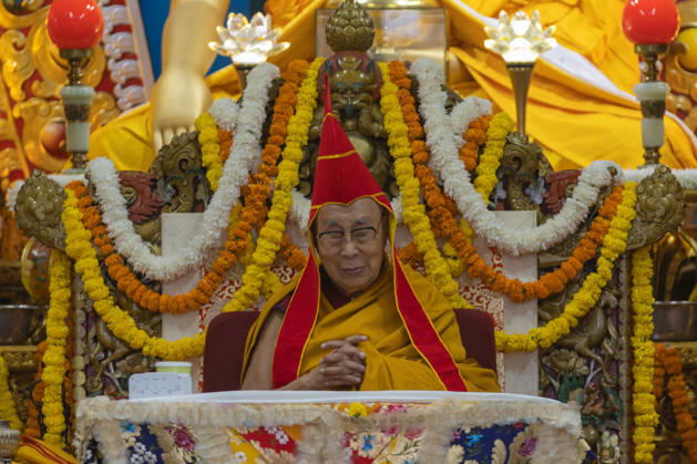 October 21, 2026, Dharamshala, Himachal Pradesh, India: Tibetan Spiritual leader the Dalai Lama wearing ceremonial red hat during a Long Life Prayer offered to him by TIPA, Norbulingka Institute and Nepal Tibetan Lhamo Association at Tsuglakhang Temple, Mcleodganj, Dharamshala on Wednesday. Dharamshala India  - ZUMAb235 20261021_zip_b235_018 Copyright: xShaileshxBhatnagarx