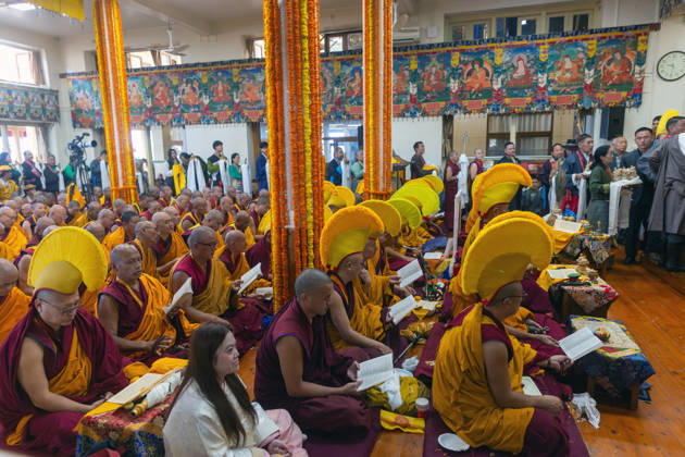 October 21, 2026, Dharamshala, Himachal Pradesh, India: Exiled Tibetan Buddhist monk in ceremonial yellow hats chants tibetan mantraÃ¢â‚¬â ¢s during a Long Life Prayer offered to Tibetan Spiritual leader the Dalai Lama by TIPA, Norbulingka Institute and Nepal Tibetan Lhamo Association at Tsuglakhang Temple, Mcleodganj, Dharamshala on Wednesday. Dharamshala India  - ZUMAb235 20261021_zip_b235_003 Copyright: xShaileshxBhatnagarx