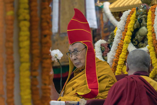 October 21, 2026, Dharamshala, Himachal Pradesh, India: Tibetan Spiritual leader the Dalai Lama wearing ceremonial red hat during a Long Life Prayer offered to him by TIPA, Norbulingka Institute and Nepal Tibetan Lhamo Association at Tsuglakhang Temple, Mcleodganj, Dharamshala on Wednesday. Dharamshala India - ZUMAb235 20261021_zip_b235_026 Copyright: xShaileshxBhatnagarx