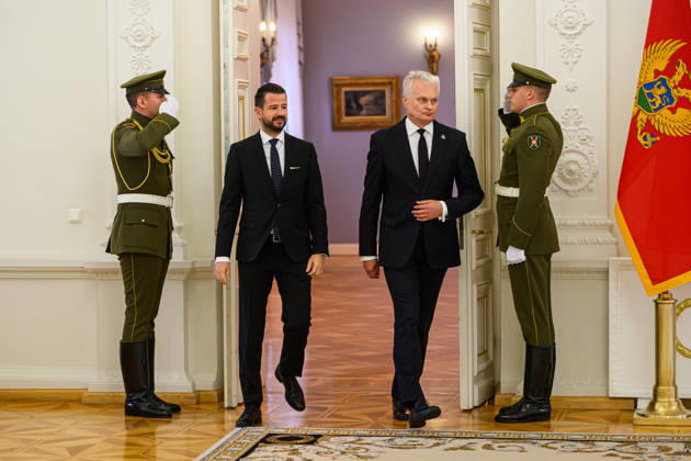 Montenegrin President Jakov Milatovic meets Lithuanian President Gitanas Nauseda in Vilnius VILNIUS, LITHUANIA - OCTOBER 22: Lithuanian President Gitanas Nauseda (R) and Montenegrin President Jakov Milatovic (L) walk past honor guards during an official welcoming ceremony in Vilnius, Lithuania, on October 22, 2026. Yauhen Yerchak Anadolu Vilnius Lithuania. Editorial use only. Please get in touch for any other usage.  Copyright: x2026xAnadoluxYauhenxYerchakx