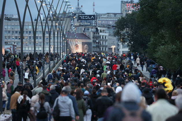 SERBIA, BELGRADE - OCTOBER 22, 2026: Members of the Student List take to the streets of Belgrade ahead of the 2026 Serbian parliamentary election scheduled for October 25. Alexander Ryumin TASS  99779121