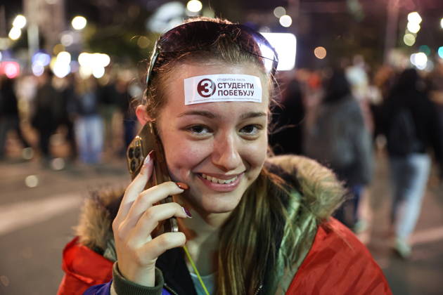 SERBIA, BELGRADE - OCTOBER 22, 2026: A woman poses during a rally held by the Student List movement ahead of the 2026 Serbian parliamentary election scheduled for October 25. Alexander Ryumin TASS  99800944
