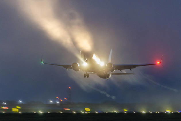 October 23, 2026, Leeds, Yorkshire, UK: Leeds UK. A Jet2 aircraft departs in the thick fog this morning at Leeds Bradford airport in Yorkshire as the UK prepares for the arrival of storm Austen. Leeds UK  - ZUMAl94_ 20261023_zaf_l94_036 Copyright: xAndrewxMccarenx