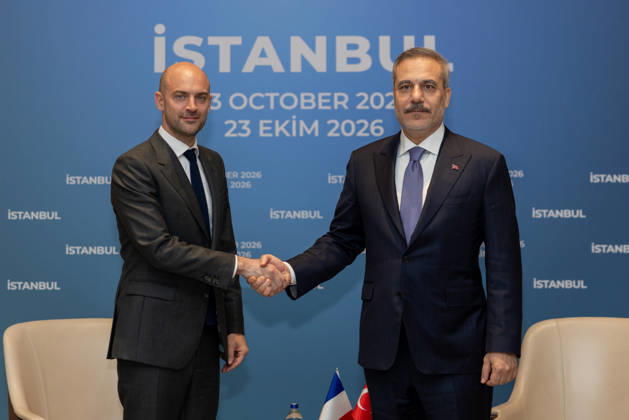 Turkish Foreign Minister Hakan Fidan meets French counterpart Jean-Noel Barrot in Istanbul ISTANBUL, TURKIYE - OCTOBER 23: Turkish Foreign Minister Hakan Fidan meets with French Foreign Minister Jean-Noel Barrot on the sidelines of the R4+E3 Foreign Ministers Meeting, also attended by Italy, in Istanbul, Turkiye, on October 23, 2026. Mustafa Hatipoglu Anadolu Istanbul Turkey. Editorial use only. Please get in touch for any other usage.  Copyright: x2026xAnadoluxMustafaxHatipoglux