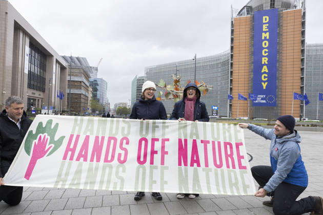 Hands off Nature Brussels, 23 10 2026 : Manifestation , Hands off Nature in the presence of Commissioner Jessika Roswall. Credit : Content Curation . Brussels Belgium  Copyright: xContentxCurationx ContentxCurationx
