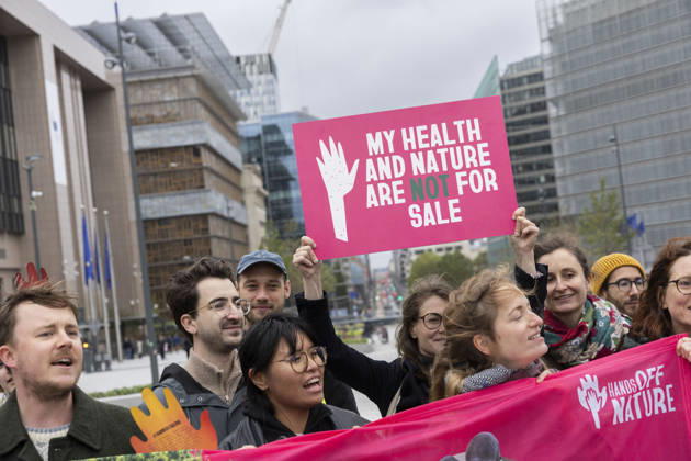 Hands off Nature Brussels, 23 10 2026 : Manifestation , Hands off Nature in the presence of Commissioner Jessika Roswall. Credit : Content Curation . Brussels Belgium  Copyright: xContentxCurationx ContentxCurationx