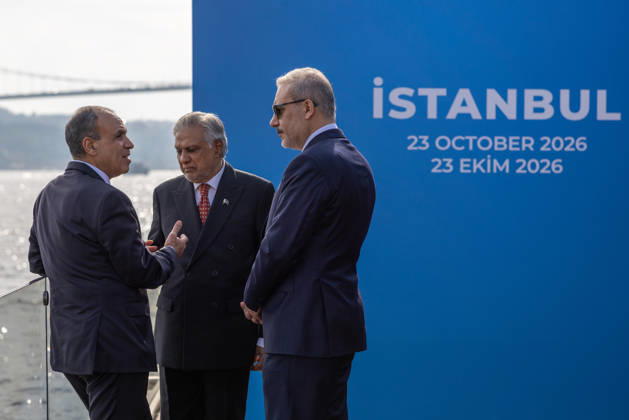 R4 Foreign Ministers Meeting in Istanbul ISTANBUL, TURKIYE - OCTOBER 23: Turkish Foreign Minister Hakan Fidan (R) meets with Pakistani Foreign Minister Muhammad Ishaq Dar (C), Egyptian Foreign Minister Badr Abdelatty (L), and Saudi Arabian Foreign Minister Faisal bin Farhan Al Saud (not seen) on the sidelines of R4 Foreign Ministers Meeting, bringing together Turkiye, Egypt, Pakistan and Saudi Arabia, hosted by Fidan in Istanbul, Turkiye, on October 23, 2026. Mustafa Hatipoglu Anadolu Istanbul Turkey. Editorial use only. Please get in touch for any other usage. Copyright: x2026xAnadoluxMustafaxHatipoglux