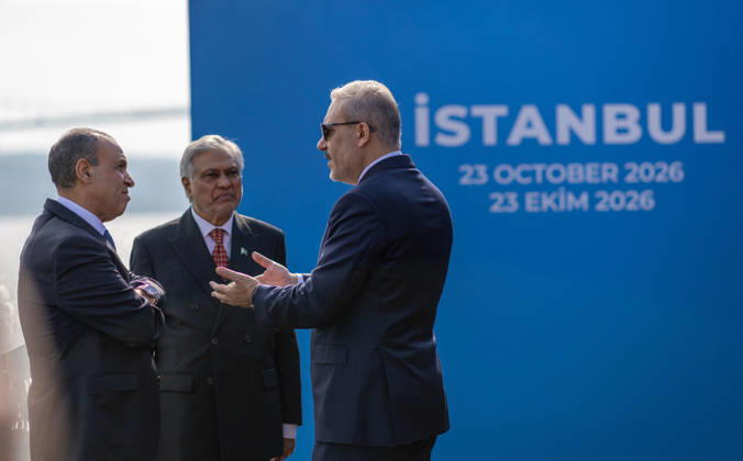 R4 Foreign Ministers Meeting in Istanbul ISTANBUL, TURKIYE - OCTOBER 23: Turkish Foreign Minister Hakan Fidan (R) meets with Pakistani Foreign Minister Muhammad Ishaq Dar (C), Egyptian Foreign Minister Badr Abdelatty (L), and Saudi Arabian Foreign Minister Faisal bin Farhan Al Saud (not seen) on the sidelines of R4 Foreign Ministers Meeting, bringing together Turkiye, Egypt, Pakistan and Saudi Arabia, hosted by Fidan in Istanbul, Turkiye, on October 23, 2026. Mustafa Hatipoglu Anadolu Istanbul Turkey. Editorial use only. Please get in touch for any other usage. Copyright: x2026xAnadoluxMustafaxHatipoglux
