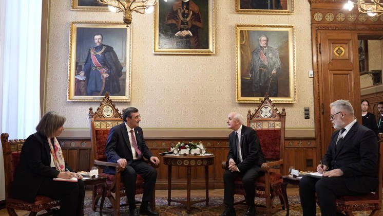Turkish Vice President Yilmaz received by Hungarian President Baka BUDAPEST, HUNGARY - OCTOBER 23: Turkish Vice President Cevdet Yilmaz (2nd L) is received by Hungarian President Andras Baka in Budapest, Hungary, on October 23, 2026. Yasin Baturhan Ergin Anadolu Budapest Hungary. Editorial use only. Please get in touch for any other usage.  Copyright: x2026xAnadoluxYasinxBaturhanxErginx