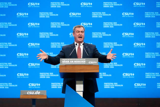 Parteitag 2026 der Partei CSU (Christlich-Soziale-Union) in der Messe München. Ministerpräsident Dr. Markus Söder hält eine Rede auf der Bühne