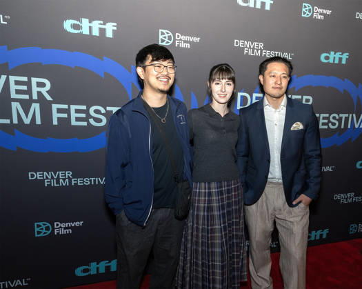 October 23, 2026, Denver, Colorado, USA: Director BRUCE TETSUYA, Producer JADE TSUMURA, & Producer DREW MATSUSHIMA of the film End of Things all pose for a group photo during the 49th. Denver Film Festival Red Carpet event at the Ellie Caulkins Opera House Thursday night. Credit Image: ZUMA Press Wire) Denver USA - ZUMAav4_ 20261023_zaf_av4_012 Copyright: xHectorxAcevedox