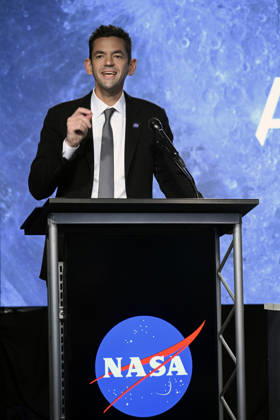 NASA Administrator Jared Isaacman speaks during a press conference at the Kennedy Space Center on Friday October 23, 2026. NASA is providing an update on the acceleration of the Artemis Program as they continue to prepare for returning crewed missions to the moon.  KSP202610230004 JOExMARINO