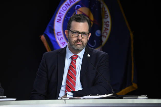 NASA Artemis Program Manager Jeremy Parsons speaks during a press conference at the Kennedy Space Center on Friday October 23, 2026. NASA is providing an update on the acceleration of the Artemis Program as they continue to prepare for returning crewed missions to the moon.  KSP202610230008 JOExMARINO
