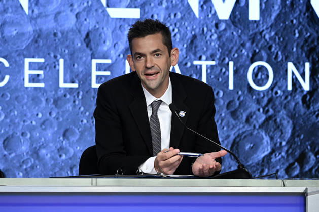 NASA Administrator Jared Isaacman responds to a question from the media as he participates in a press briefing at the Kennedy Space Center on Friday October 23, 2026. NASA is providing an update on the acceleration of the Artemis Program as they continue to prepare for returning crewed missions to the moon.  KSP202610230018 JOExMARINO