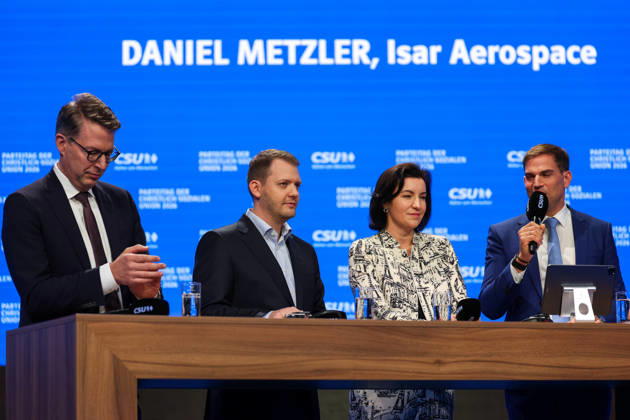 24.10.2026, CSU-Parteitag 2026 Daniel Metzler ( CEO Isar Aerospace ), mitte auf dem CSU-Parteitag 2026 in der Messe München Copyright: xNordphoto Schneiderx