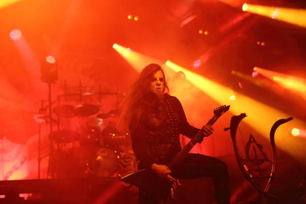 Patryk Dominik Seth Sztyber von der Band Behemoth bei einem Konzert in der Columbiahalle in Berlin, 23. Oktober 2026. Behemoth & Dimmu Borgir Konzert Berlin