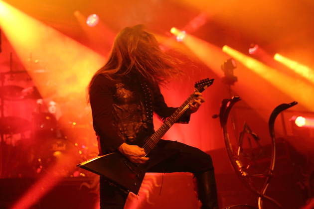 Patryk Dominik Seth Sztyber von der Band Behemoth bei einem Konzert in der Columbiahalle in Berlin, 23. Oktober 2026. Behemoth & Dimmu Borgir Konzert Berlin