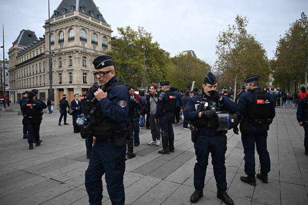 French police conduct security and identity checks in Paris ahead of protests PARIS, FRANCE - OCTOBER 24: French police officers conduct identity controls and security checks on demonstrators and passersby at Place de la Republique in central Paris, France on Saturday, October 24, 2026. Due to planned demonstrations across the country, security forces have heightened their state of alert in major squares throughout Paris, established perimeter checkpoints, and increased police patrols. Mouneb Taim Anadolu Paris France. Editorial use only. Please get in touch for any other usage.  Copyright: x2026xAnadoluxMounebxTaimx