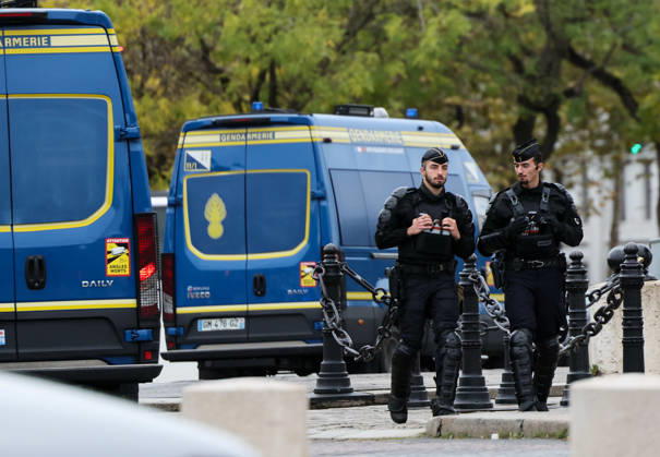 (261024) -- PARIS, Oct. 24, 2026 -- Security personnel are seen near the Arc de Triomphe in Paris, France, Oct. 24, 2026. French Interior Minister Laurent Nunez said Tuesday that the government would deploy soldiers from the French army s Operation Sentinelle to help prevent violence during the demonstrations announced for Oct. 24. ) FRANCE-PARIS-PROTEST-SECURITY WuxHuiwo 