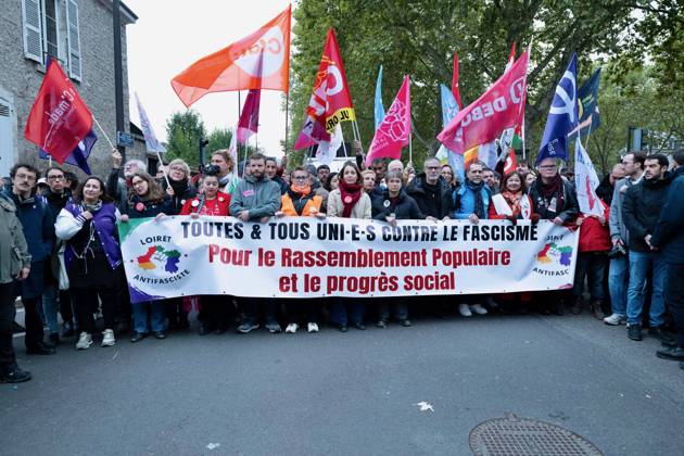 Politics at Demonstration Against French Far-Right Party RN - Orleans Spokesperson for the Association ATTAC Youlie Yamamoto, French trade union General Confederation of Labour (CGT) secretary general Sophie Binet (5thL), French left wing MP Clementine Autain, French trade union FSU secretary general Caroline Cheve, French MP Laurent Baumel, French Socialist Party (PS) first secretary Olivier Faure, French lawyer and president of the LDH (human s rights league) Nathalie Tehio attending demonstration against French far-right party French far-right party Rassemblement National RN in Orleans, France on October 24 2026 before the beginning of the XIXth Congress French far-right party Rassemblement National RN organized in Orleans. Photo by Fran  Copyright: xCastelxFranck ABACAx