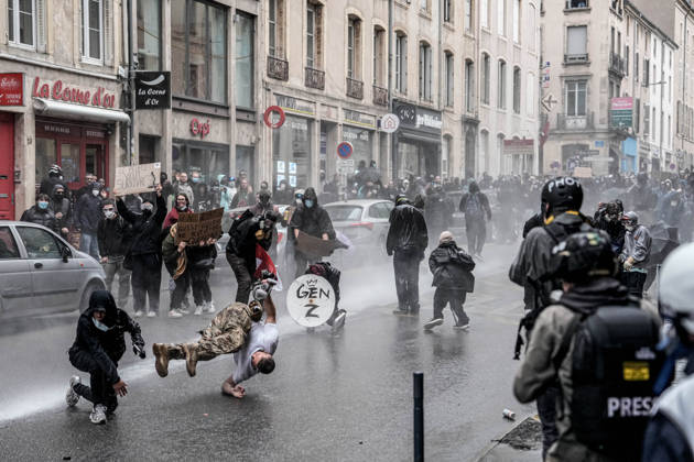 Police intervene in demonstrators amid ongoing protests in Nancy NANCY, FRANCE - OCTOBER 24: Police clash with protesters with water cannons and tear gas during a demonstration amid ongoing social and political tensions in Nancy, France, on October 24, 2026. Muhammed Said Tako Anadolu Nancy France. Editorial use only. Please get in touch for any other usage.  Copyright: x2026xAnadoluxMuhammedxSaidxTakox