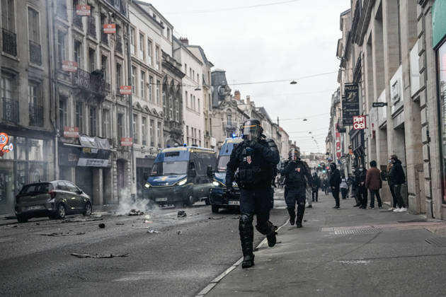Police intervene in demonstrators amid ongoing protests in Nancy NANCY, FRANCE - OCTOBER 24: Police clash with protesters with water cannons and tear gas during a demonstration amid ongoing social and political tensions in Nancy, France, on October 24, 2026. Muhammed Said Tako Anadolu Nancy France. Editorial use only. Please get in touch for any other usage.  Copyright: x2026xAnadoluxMuhammedxSaidxTakox