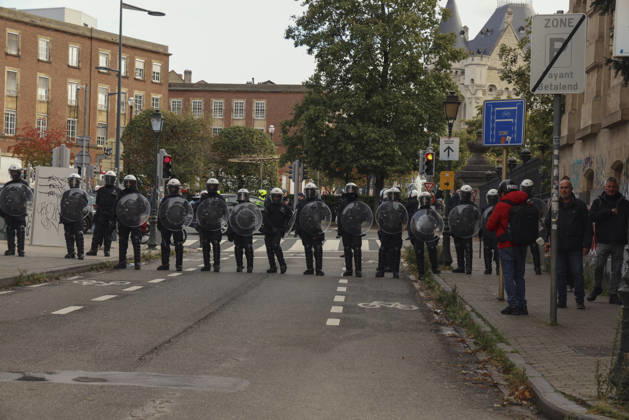 Brussels Belgium Education Protest Police officers stand guard on a street in Brussels, Belgium on October 24, 2026. Police officers stand guard on a street in Brussels, Belgium on October 24, 2026. Hundreds of mainly young protesters gathered in Brussels to demand more funding for education and public services. Demonstrators further criticized police conduct, accusing officers of excessive force during previous rallies. Brussels Brussels Capital Belgium Copyright: xMohammedxHamadax