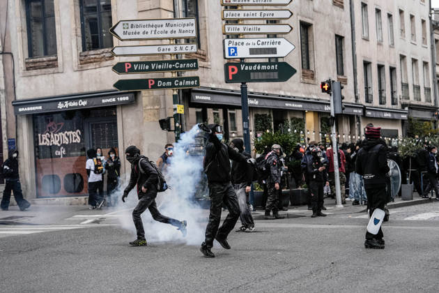 Police intervene in demonstrators amid ongoing protests in Nancy NANCY, FRANCE - OCTOBER 24: Police clash with protesters with water cannons and tear gas during a demonstration amid ongoing social and political tensions in Nancy, France, on October 24, 2026. Muhammed Said Tako Anadolu Nancy France. Editorial use only. Please get in touch for any other usage.  Copyright: x2026xAnadoluxMuhammedxSaidxTakox