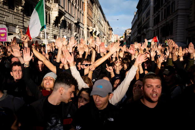 October 24, 2026, Rome, Rm, Italy: Thousands of people take to the streets to join the Get Italy out of the war march. Participants are calling for peace and protesting against the rising cost of living. Rome Italy - ZUMAg256 20261024_znp_g256_009 Copyright: xMarcoxDixGianvitox