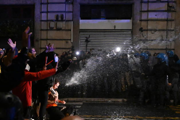 Demonstration against the government in Rome ROME, ITALY - OCTOBER 24: Police officers and water cannon vehicles block a road as anti-government protesters attempt to march toward the prime minister s office, on October 24, 2026 in Rome, Italy. Demonstrators taking part in the protest came face to face with security forces as police prevented them from advancing. Baris Seckin Anadolu Rome Italy. Editorial use only. Please get in touch for any other usage.  Copyright: x2026xAnadoluxBarisxSeckinx