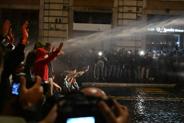 Demonstration against the government in Rome ROME, ITALY - OCTOBER 24: Police officers and water cannon vehicles block a road as anti-government protesters attempt to march toward the prime minister s office, on October 24, 2026 in Rome, Italy. Demonstrators taking part in the protest came face to face with security forces as police prevented them from advancing. Baris Seckin Anadolu Rome Italy. Editorial use only. Please get in touch for any other usage.  Copyright: x2026xAnadoluxBarisxSeckinx