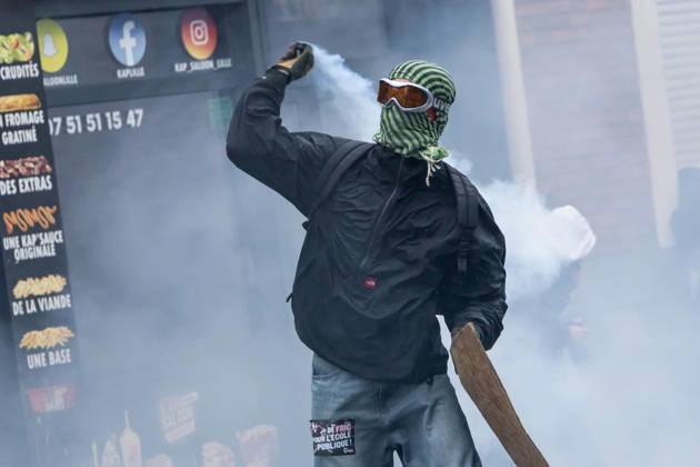 (261024) -- LILLE, Oct. 24, 2026 -- A protester is seen in Lille, France, Oct. 24, 2026. Around 410,000 people took part in a new round of protests across France on Saturday, French news channel BFM TV reported, citing the Interior Ministry. (Photo by Xinhua) FRANCE-LILLE-PROTEST SebastienxCourdji 