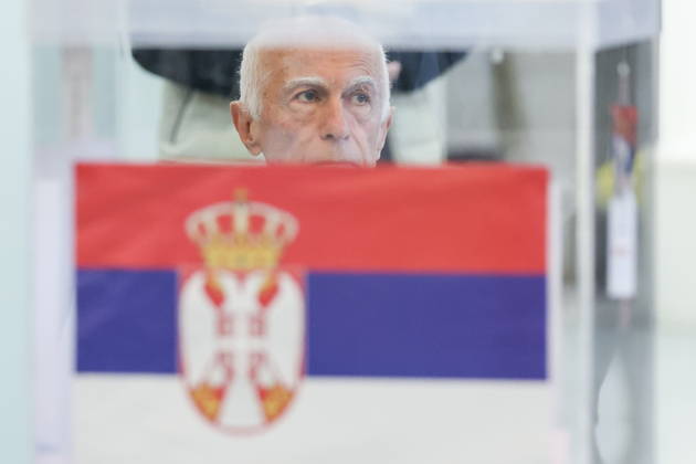 SERBIA, BELGRADE - OCTOBER 25, 2026: A man is seen at a polling station during the 2026 Serbian parliamentary election. On 25 October, the Serbs went to the polls to elect members of the country s unicameral parliament, Narodna Skupshtina. Alexander Ryumin TASS  99928897