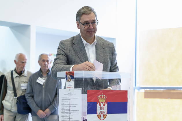 SERBIA, BELGRADE - OCTOBER 25, 2026: Former Serbian president Aleksandar Vucic casts his ballot at a polling station during the 2026 Serbian parliamentary election. On 25 October, the Serbs went to the polls to elect members of the country s unicameral parliament, Narodna Skupshtina. Alexander Ryumin TASS  99930393