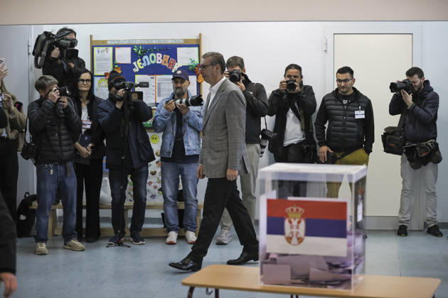 Serbia begins voting in snap parliamentary elections BELGRADE, SERBIA - OCTOBER 25: Aleksandar Vucic, prime ministerial candidate for the Aleksandar Vucic-United Serbia list, arrives at a school to cast his ballot during early parliamentary elections in Belgrade, Serbia, on October 25, 2026. Samir Jordamovic Anadolu Belgrade Serbia. Editorial use only. Please get in touch for any other usage.  Copyright: x2026xAnadoluxSamirxJordamovicx