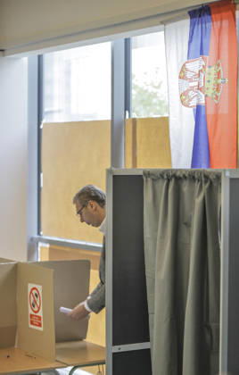 Serbia begins voting in snap parliamentary elections BELGRADE, SERBIA - OCTOBER 25: Aleksandar Vucic, who resigned from the presidency and is the prime ministerial candidate for the Aleksandar Vucic-United Serbia list led by the Serbian Progressive Party (SNS), casts his ballot at a polling station in a school in Belgrade, Serbia, on October 25, 2026, during the country s early parliamentary elections. Samir Jordamovic Anadolu Belgrade Serbia. Editorial use only. Please get in touch for any other usage.  Copyright: x2026xAnadoluxSamirxJordamovicx