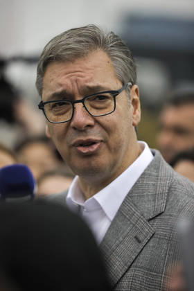Serbia begins voting in snap parliamentary elections BELGRADE, SERBIA - OCTOBER 25: Aleksandar Vucic, prime ministerial candidate for the Aleksandar Vucic-United Serbia list, speaks to journalists after casting his vote at a polling station during early parliamentary elections in Belgrade, Serbia, on October 25, 2026. Samir Jordamovic Anadolu Belgrade Serbia. Editorial use only. Please get in touch for any other usage.  Copyright: x2026xAnadoluxSamirxJordamovicx