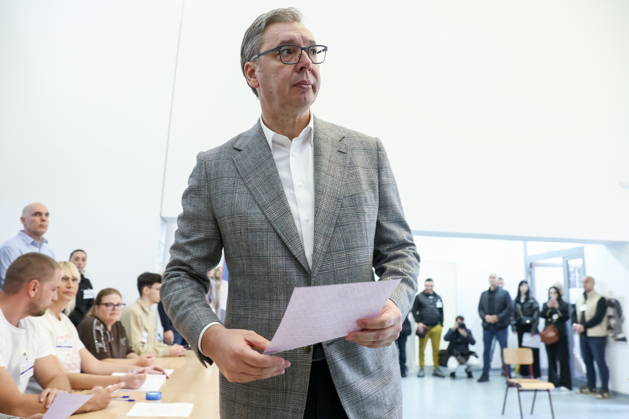 SERBIA, BELGRADE - OCTOBER 25, 2026: Former Serbian president Aleksandar Vucic is seen at a polling station during the 2026 Serbian parliamentary election. On 25 October, the Serbs went to the polls to elect members of the country s unicameral parliament, Narodna Skupshtina. Alexander Ryumin TASS  99932496