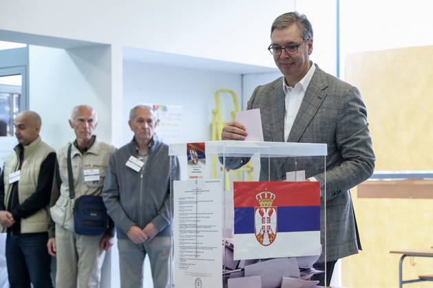 SERBIA, BELGRADE - OCTOBER 25, 2026: Former Serbian president Aleksandar Vucic casts his ballot at a polling station during the 2026 Serbian parliamentary election. On 25 October, the Serbs went to the polls to elect members of the country s unicameral parliament, Narodna Skupshtina. Alexander Ryumin TASS  99933546