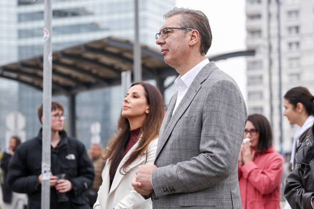 SERBIA, BELGRADE - OCTOBER 25, 2026: Former Serbian president Aleksandar Vucic with wife Tamara queues at a polling station during the 2026 Serbian parliamentary election. On 25 October, the Serbs went to the polls to elect members of the country s unicameral parliament, Narodna Skupshtina. Alexander Ryumin TASS  99934549